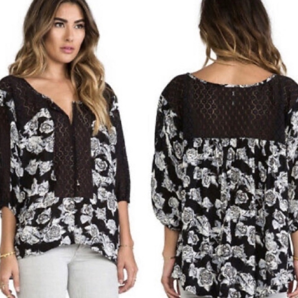 Free People | Small Black Combo Moon River Blouse
